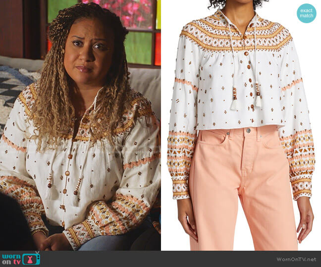 Veronica Beard Fernanda Embroidered Cropped Jacket worn by Karen Wilson (Tracie Thoms) on 9-1-1