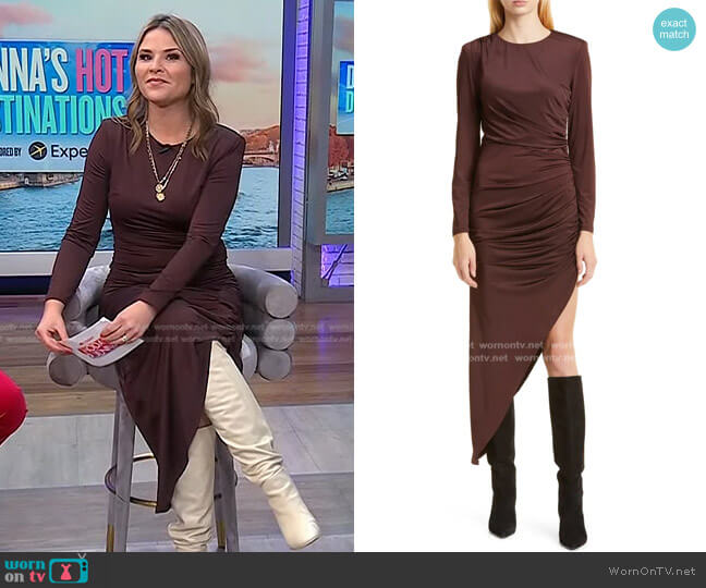 Veronica Beard Tristana Long Sleeve Ruched Asymmetric Dress worn by Jenna Bush Hager on Today