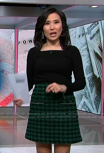 Vicky’s green houndstooth mini skirt on NBC News Daily