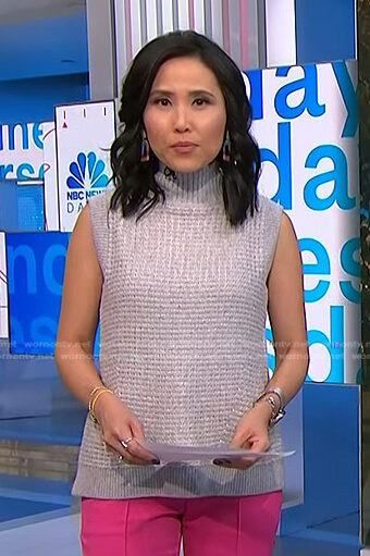 Vicky’s grey sleeveless sweater on NBC News Daily