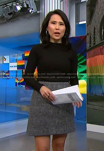 Vicky’s black houndstooth mini skirt on NBC News Daily