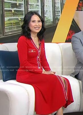 Vicky’s red contrast trim knit dress on Today