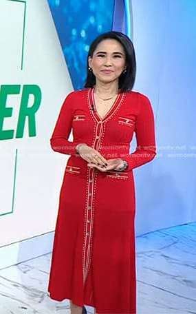 Vicky’s red contrast trim knit dress on Today