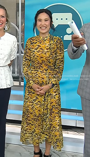 Vicky Nguyen’s yellow printed ruffle dress on Today