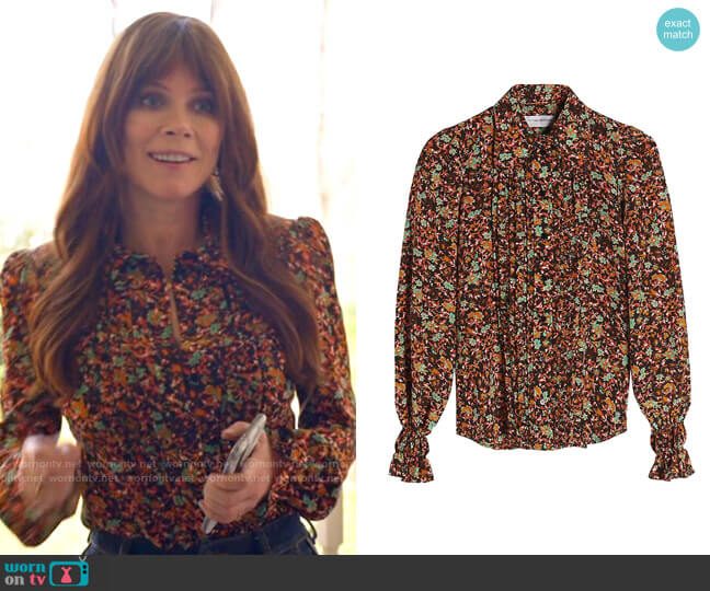 Victoria Beckham Ruffled Floral Silk Blouse worn by Nicolette Roman (Anna Friel) on Monarch