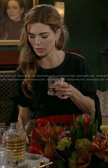 Victoria’s black tie-sleeve top and red pencil skirt on The Young and the Restless