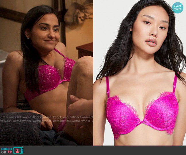 Victorias Secret Very Sexy Bombshell Add-2-Cups Push-Up Bra worn by Bela Malhotra (Amrit Kaur) on The Sex Lives of College Girls