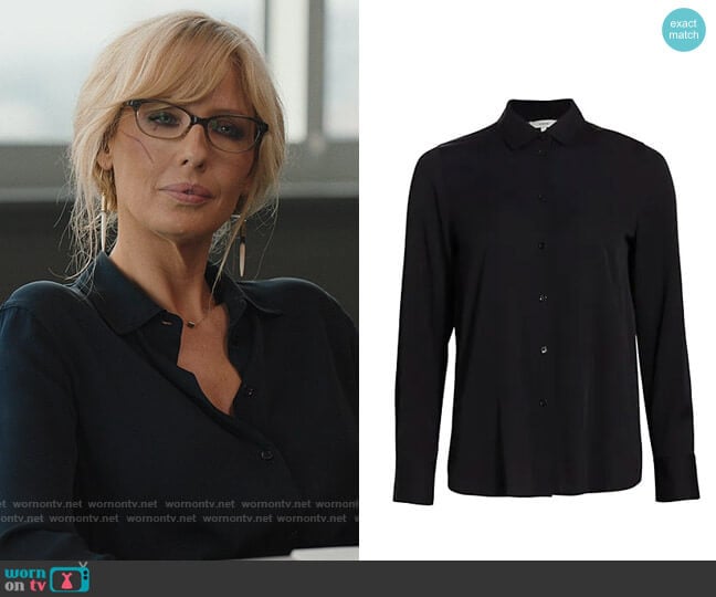 Vince Silk-Blend Slim-Fit Blouse in Black worn by Beth Dutton (Kelly Reilly) on Yellowstone