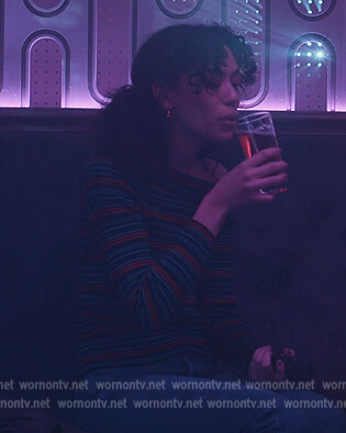 Violet’s blue stripe off shoulder top on Manifest
