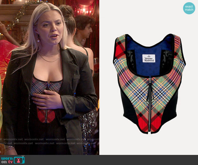Vivienne Westwood Portrait Corset in Tartan worn by Leighton Murray (Reneé Rapp) on The Sex Lives of College Girls
