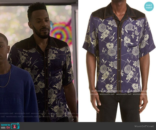 Wales Bonner Highlife floral bowling shirt worn by (McKinley Freeman) on Reasonable Doubt