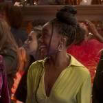 Whitney’s neon green corset dress on The Sex Lives of College Girls