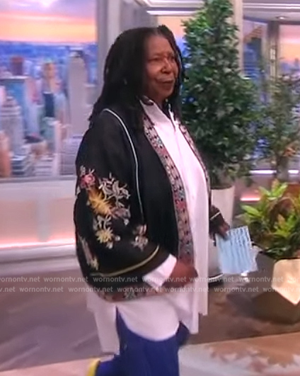 Whoopi’s black embroidered kimono on The View
