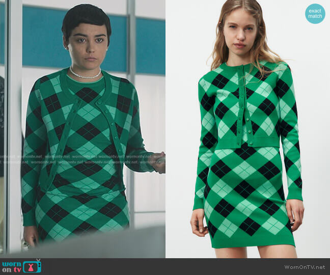 Zara Diamond Pattern Knit Dress worn by Ari Blanco (Carla Diaz) on Elite