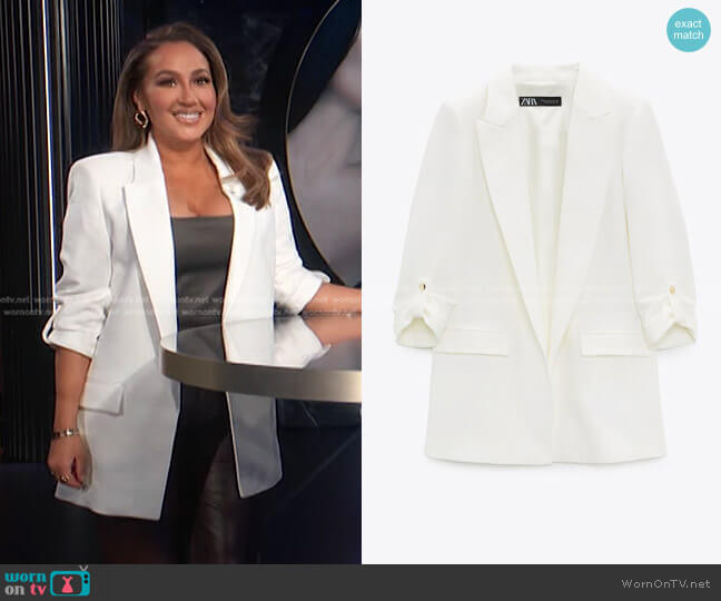 Zara Blazer with Rolled Up Sleeves in Ivory worn by Adrienne Houghton on E! News