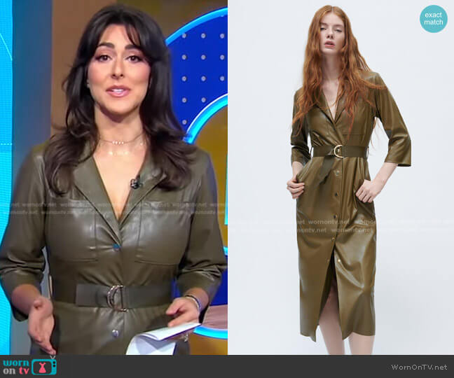 Zara Faux Leather Shirt Dress worn by Erielle Reshef on Good Morning America