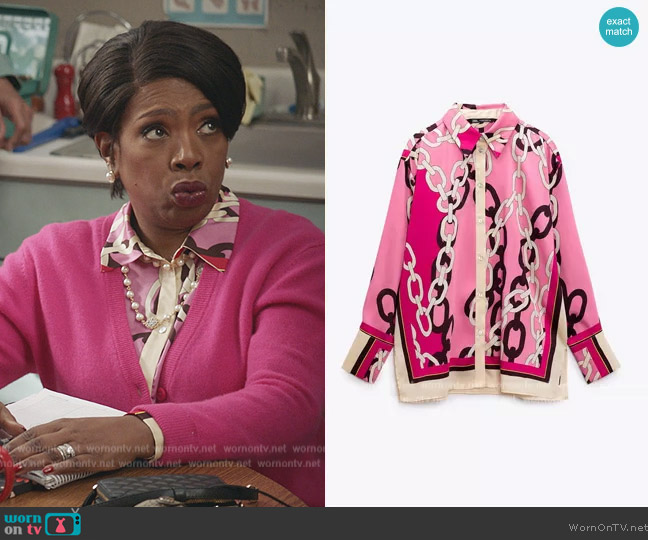 Zara Chain Print Shirt worn by Barbara Howard (Sheryl Lee Ralph) on Abbott Elementary