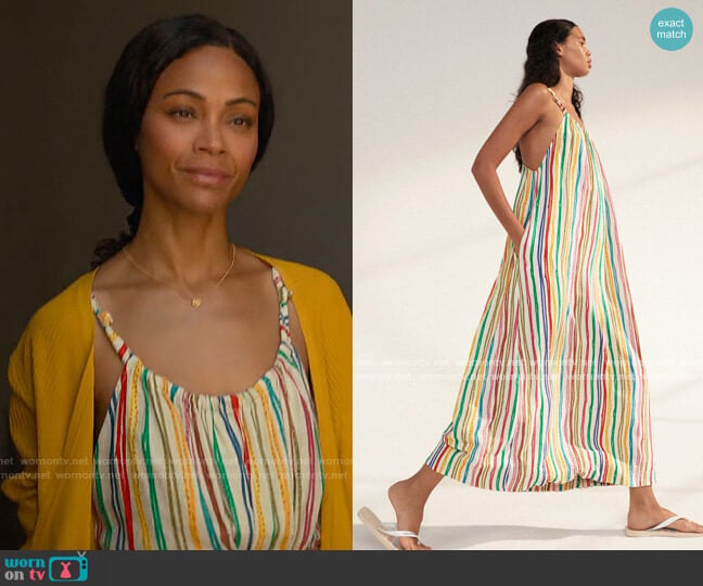Zara Striped Linen Blend Dress worn by Amy Wheeler (Zoe Saldana) on From Scratch