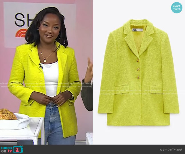 Zara Buttoned Textured Weave Blazer worn by Makho Ndlovu on Today