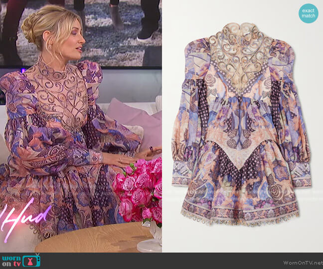 Zimmermann Celestial Swirl printed minidress worn by Beth Behrs on The Jennifer Hudson Show