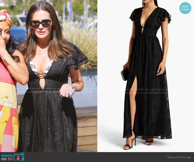Aidan Mattox Gathered Metallic Organza Maxi Dress worn by Meredith Marks on The Real Housewives of Salt Lake City