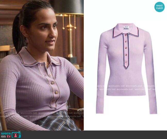 Acne Studios Contrast-trim long-sleeved Polo worn by Bela Malhotra (Amrit Kaur) on The Sex Lives of College Girls