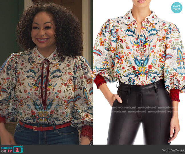 Alice + Olivia April Printed Embroidered Blouse worn by Raven Baxter (Raven-Symoné) on Ravens Home