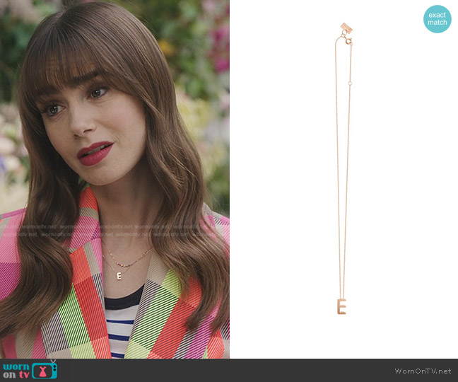Vanrycke Alphabet Necklace E worn by Emily Cooper (Lily Collins) on Emily in Paris