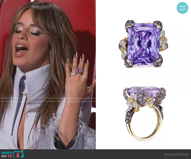 Anabela Chan 18K Yellow Gold Plated Sterling Silver English Garden Simulated Amethyst & Diamond Cinderella Ring worn by Camila Cabello on The Voice