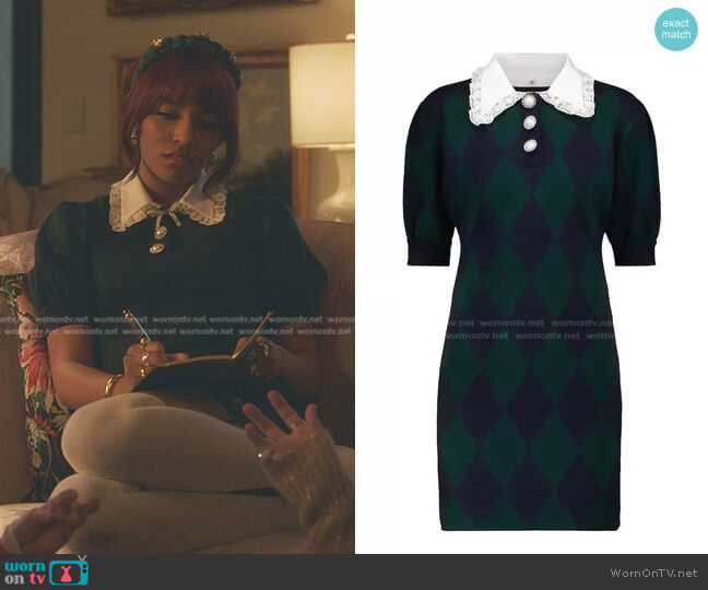 Alessandra Rich Argyle Knit Minidress worn by Monet de Haan (Savannah Lee Smith) on Gossip Girl