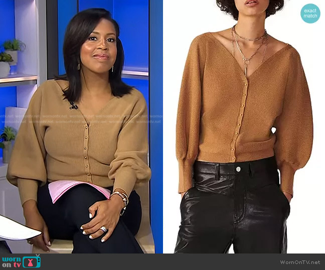BA&Sh Hazel Puff Sleeve Cardigan worn by Sheinelle Jones on Today