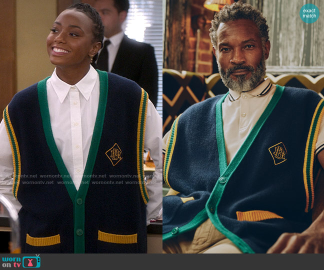Banana Republic BR Athletics Cashmere Sweater Vest worn by Whitney Chase (Alyah Chanelle Scott) on The Sex Lives of College Girls