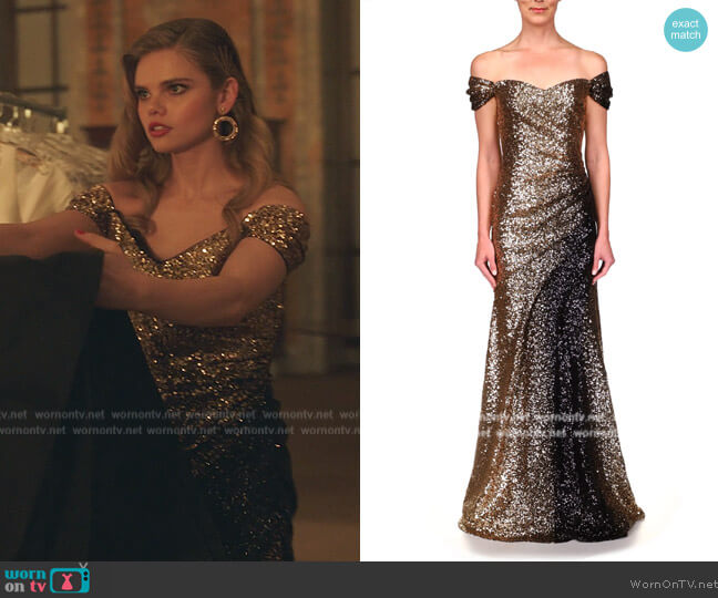 Badgley Mischka Ombre Sequin Off the Shoulder Gown worn by (Katherine Reis) on Gossip Girl