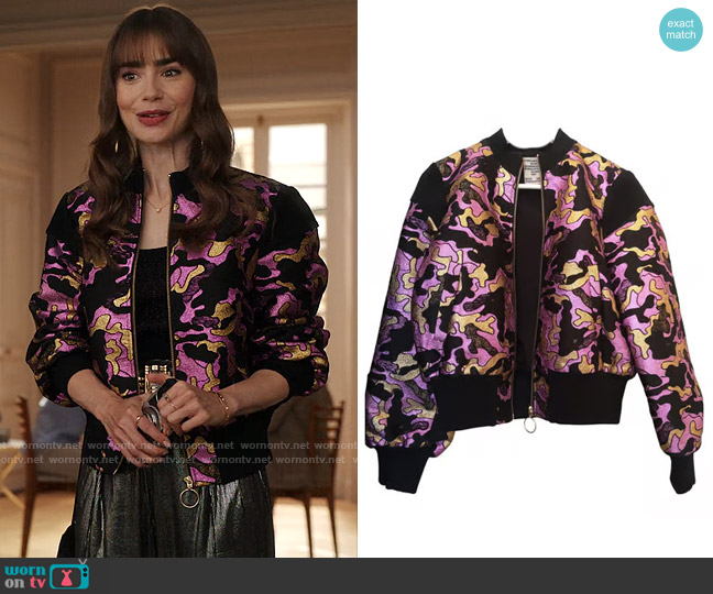 Baum Und Pferdgarten Glitter Jacket worn by Emily Cooper (Lily Collins) on Emily in Paris