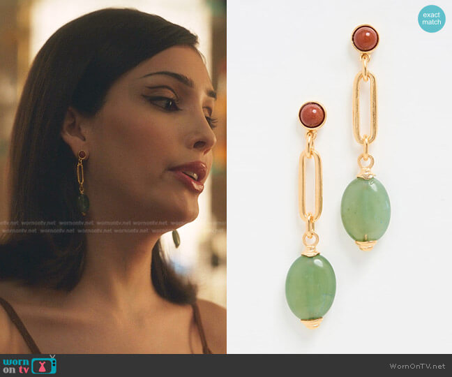 Ben-Amun Gold Post Earrings with Multistones worn by Luna La (Zión Moreno) on Gossip Girl
