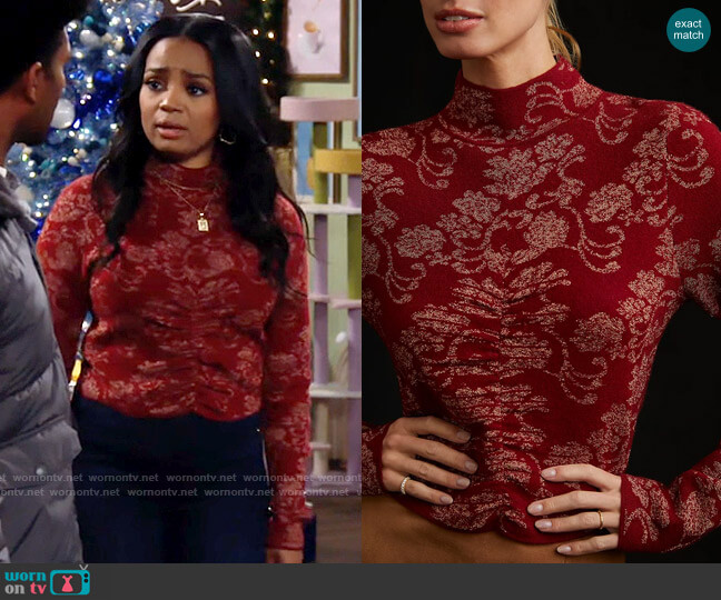 Anthropologie Ruched Mock-Neck Sweater worn by Randi (Kyla Pratt) on Call Me Kat