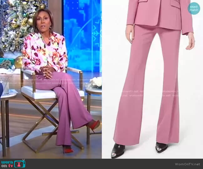 Michael Kors Charlie Stretch Pebble Crepe Flared Pants worn by Robin Roberts on Good Morning America