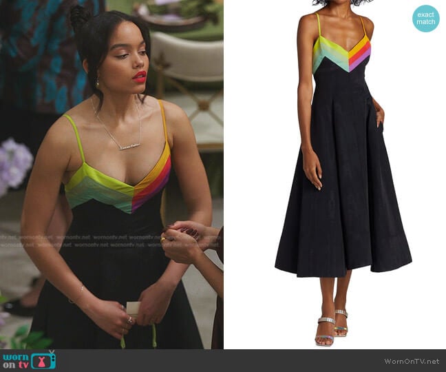 Christopher John Rogers Chevron Colorblock Midi-Dress worn by Zoya Lott (Whitney Peak) on Gossip Girl