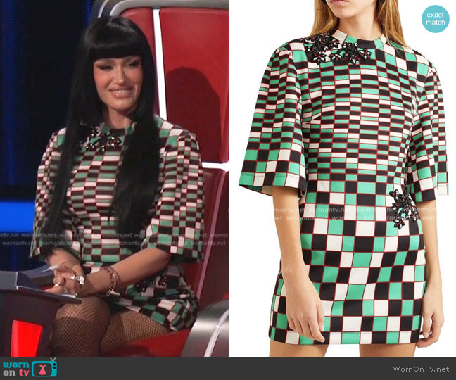Christopher Kane Short Dress with embroidery worn by Gwen Stefani on The Voice