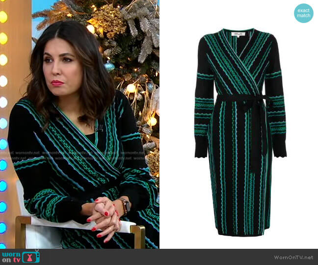 Diane von Furstenberg Gayle Crochet-Knit Wrap Dress worn by Cecilia Vega on Good Morning America