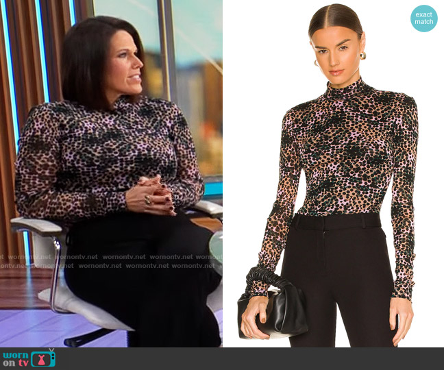 Diane von Furstenberg Remy Top in Ink Dots Small Lavender Pink worn by Dana Jacobson on CBS Mornings