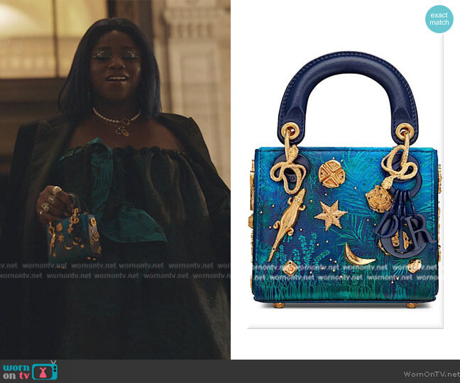 DIOR Dior x Lina Iris Viktor Micro Lady Dior Bag in Blue Gradient Canvas worn by (Grace Duah) on Gossip Girl