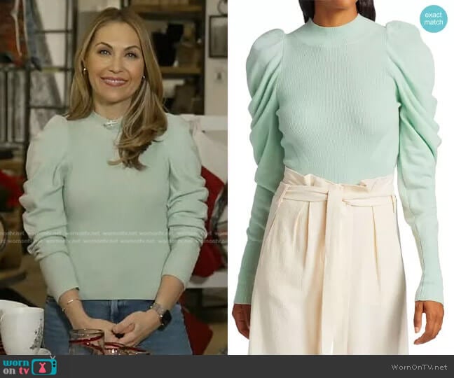 Jonathan Simkhai Drea Loungewear Knit Drape-Sleeve Sweater worn by Lori Bergamotto on Good Morning America