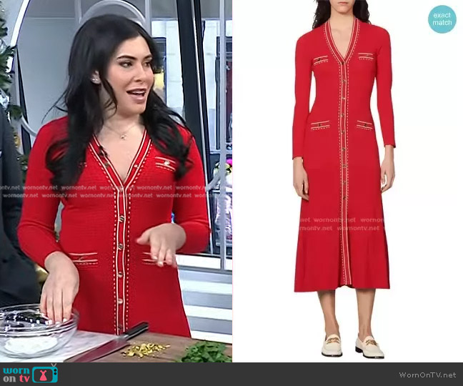 Sandro Esmeralda Pickstitch Long Sleeve Knit Shirtdress worn by Katie Stilo on Today