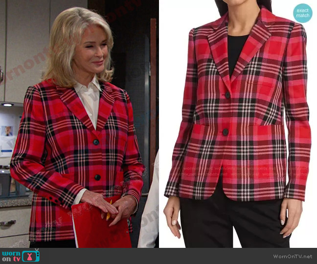 Kate Spade Folge Wool-Blend Plaid Blazer worn by Marlena Evans (Deidre Hall) on Days of our Lives