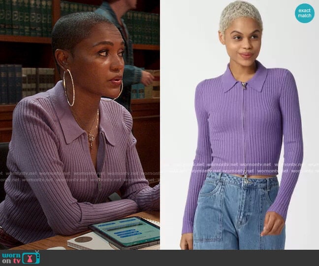 Forever 21 Ribbed Zip-Up Sweater worn by Jocelyn (Lauren Lolo Spencer) on The Sex Lives of College Girls