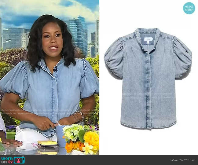 Frame Pleat Puff Sleeve Denim Shirt worn by Sheinelle Jones on Today