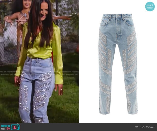 Germanier Embellished High-Rise Straight-Leg Jeans worn by Lisa Barlow on The Real Housewives of Salt Lake City