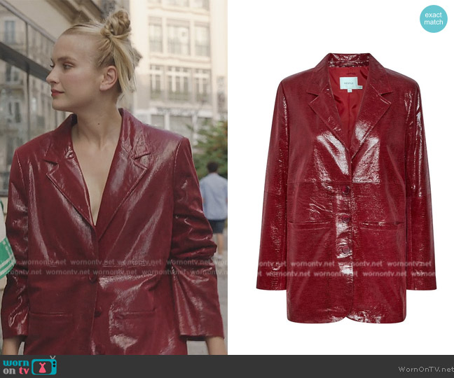 Gestuz Ririgz Leather Blazer worn by Camille (Camille Razat) on Emily in Paris