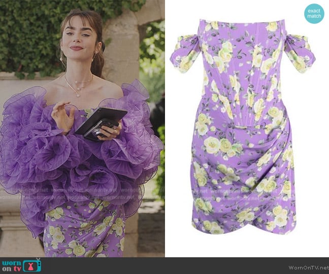 Giuseppe Di Morabito Floral-print corset mini dress worn by Mindy Chen (Ashley Park) on Emily in Paris